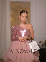 Girls whimsical one shoulder sequin and tulle pageant dress