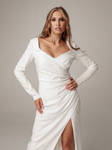 Long sleeve ruched column wedding dress