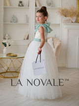 Minimalist flower girl dress with ruffled organza capelet