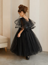 Gothic flower girl dress with rhinestone sash