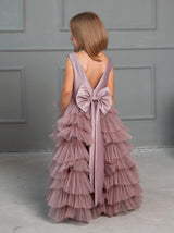 Tiered flower girl dress in mauve