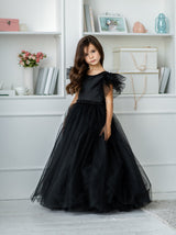 Girls black ceremony dress with rhinestone sasg