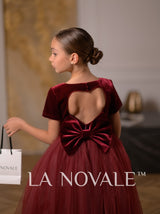 Graceful velvet flower girl dress with short sleeves