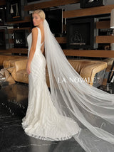Simple Plunge neck sheath wedding dress