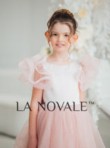 Kids shimmering pageant dress with butterfly sleeves