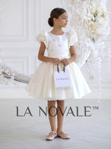 Rhinestone-decorated satin flower girl dress