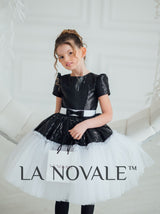 Kids black and white formal frock with short sleeves