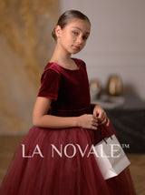 Graceful velvet flower girl dress with short sleeves