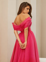 off shoulder tulle formal occasion dress