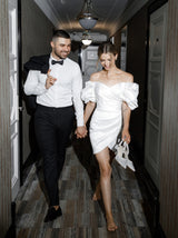 Puff sleeve short wedding reception dress