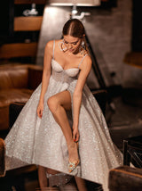 Bustier corset backless glitter dress midi