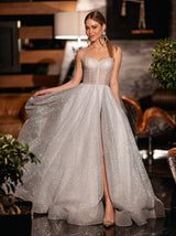 Silver Gray Corset Evening dress
