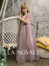 Simple full length flower girl dress with high waist