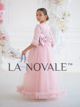 Modest junior bridesmaid dress with elbow sleeves