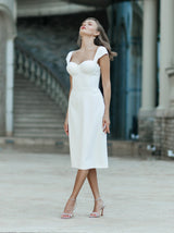 midi pencil wedding dress with cap sleeve