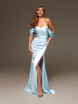 Ruched Bandeau Evening Gown in Satin