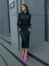 long sleeve Silky simple wedding dress