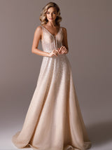 sleeveless champagne wedding dress