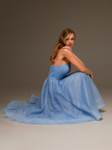Steel Blue Strapless Prom Dress with Midi Full Skirt