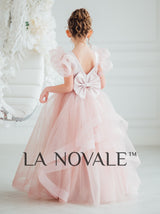 Kids shimmering pageant dress with butterfly sleeves