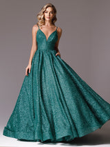 Emerald glitter prom ball gown dress with pockets