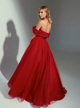 Off shoulder sparkle prom ball gown dress
