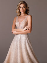 sleeveless champagne wedding dress