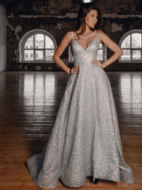 panel waist sparkle prom dress