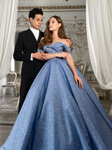 Off shoulder sparkle prom ball gown dress