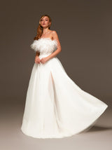 Feather Trim Sparkly Wedding Dress