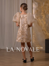 puff organza sleeve trapeze coctail dress for girls