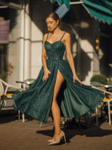 1950s inspired sparkle swing dress in emerald green
