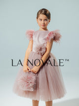 Simple short flower girl tutu dress with flower sash