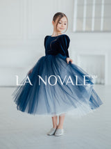 Kids two tone family portraits velvet dress with long sleeves