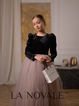 Velvet flower girl dress with long sleeve cropped bollero