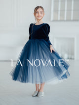 Kids two tone family portraits velvet dress with long sleeves