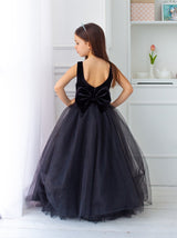 Retro inspired velvet junior bridesmaid dress in black