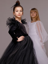 Full sleeve velvet flower girl dress for alternative wedding