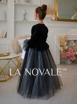 Black and white velvet flower girl dress for winter ceremony