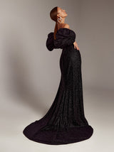 Off shoulder full sleeve sparkle evening dress