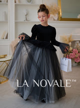Black and white velvet flower girl dress for winter ceremony