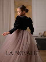 Velvet flower girl dress with long sleeve cropped bollero