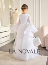 True white flower girl dress for church wedding