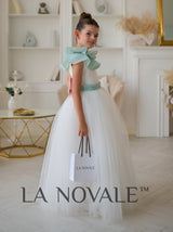 Minimalist flower girl dress with ruffled organza capelet