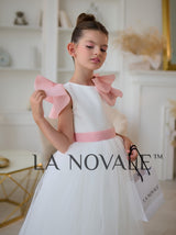 Graceful ivory junior bridesmaid dress with organza pelerine
