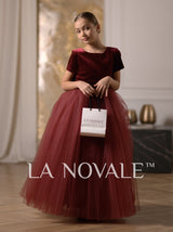 Graceful velvet flower girl dress with short sleeves