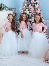 Simple velvet and tulle flower girl dress