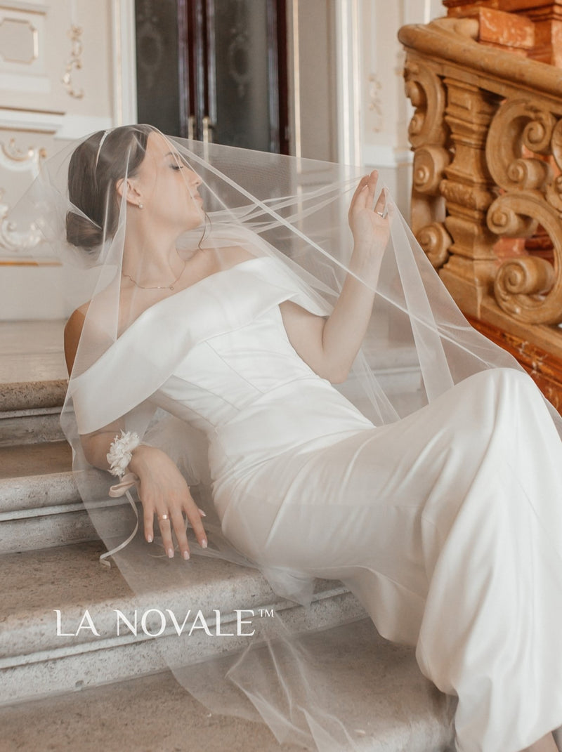 bardot satin wedding dress Bardot Neckline Lace Satin Wedding Dress