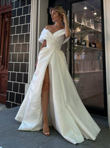 Bardot wedding dress in satin