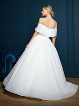 Bardot neck organza wedding dress